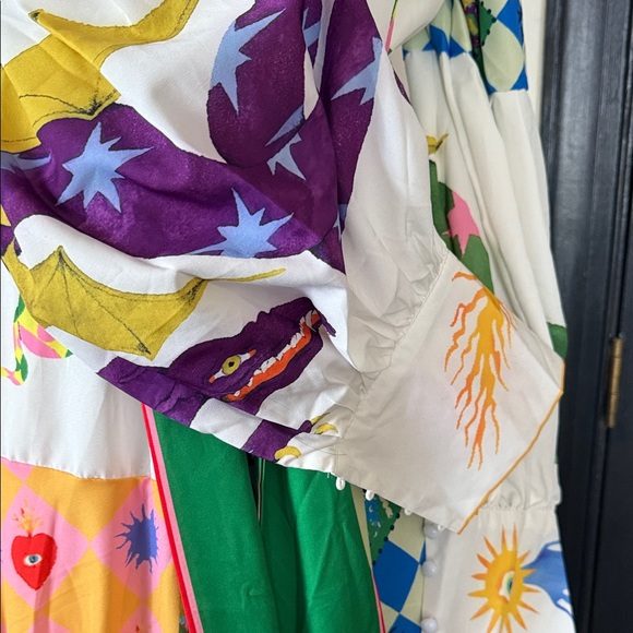 2 Bohemian Patchwork Maxi Dresses with Green Sash - Picture 3 of 15